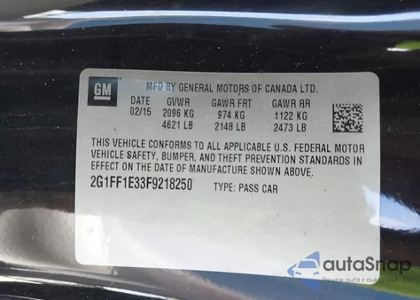 2015 Chevrolet Camaro 2Lt z USA, uszkodzony, nr VIN 2G1FF1E33F9218250